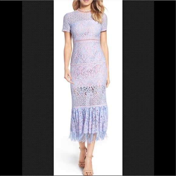 foxiedox Dresses & Skirts - FOXIEDOX  Blue Pink Lace Midi Maxi Fringe Formal Casual Dress Gown  NWT